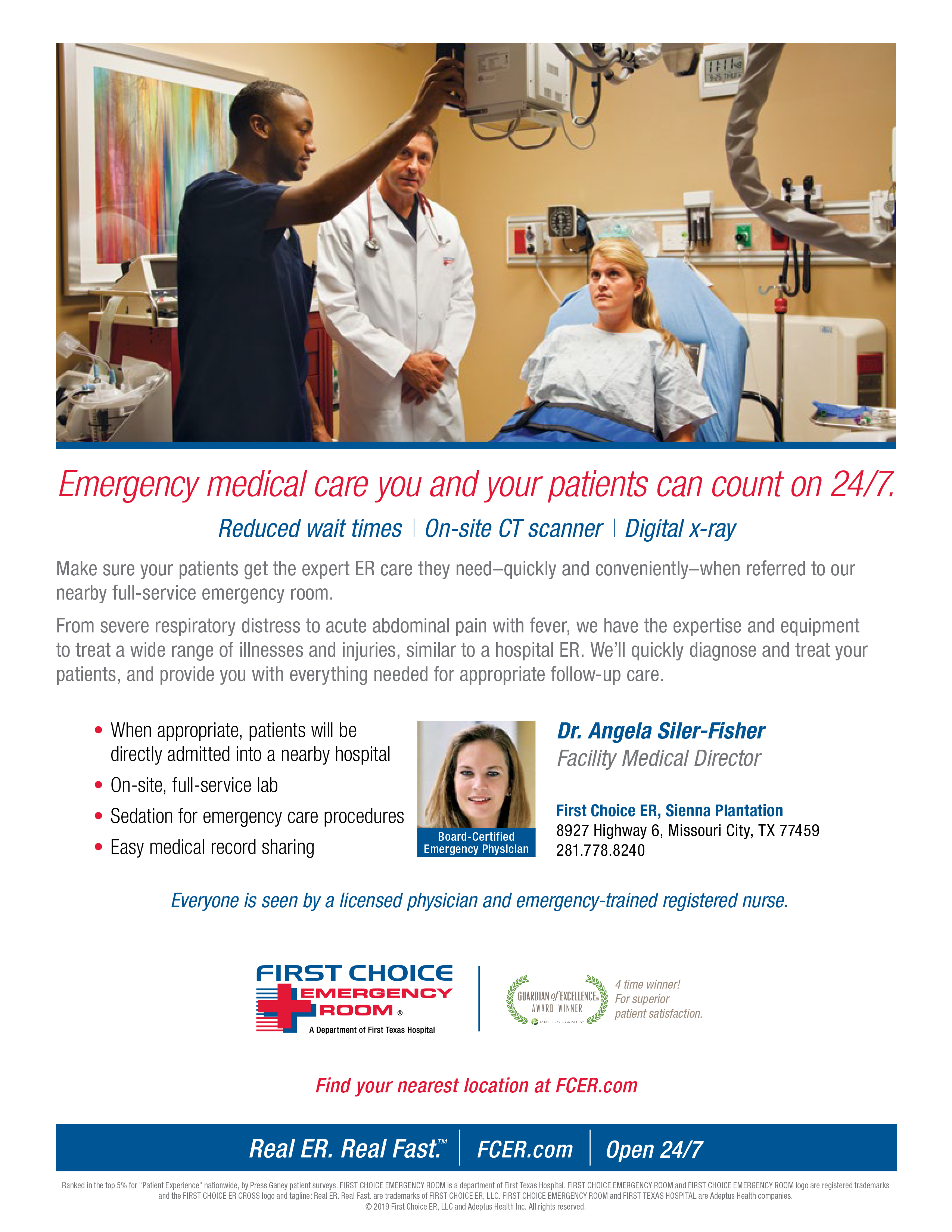 1TXHos FCER-SiPlTX-FLY-8.5x11-1pg_Physician%20ER%20Handout-%28HOPDs%292019-r02-DrAngelaSiler-Fisher-lr-RGB